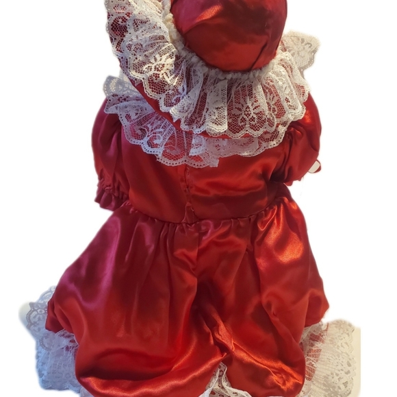 Vintage Teddy Bear On Stand w Satin & Lace Dress & Hat 15"H Great Condition - Picture 2 of 12